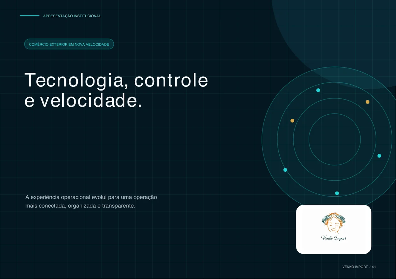Prévia da apresentação institucional futurista da Venko Import